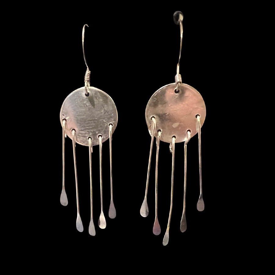 Silver disc dangles earrings