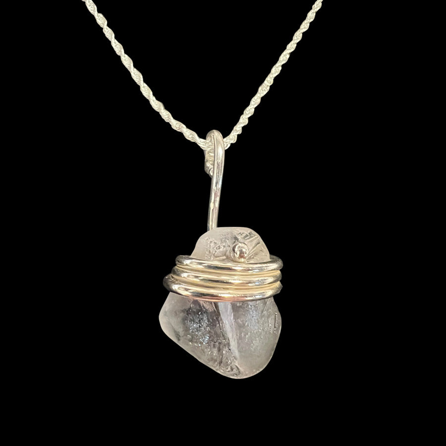 Sterling Silver clear sea glass with silver wrap