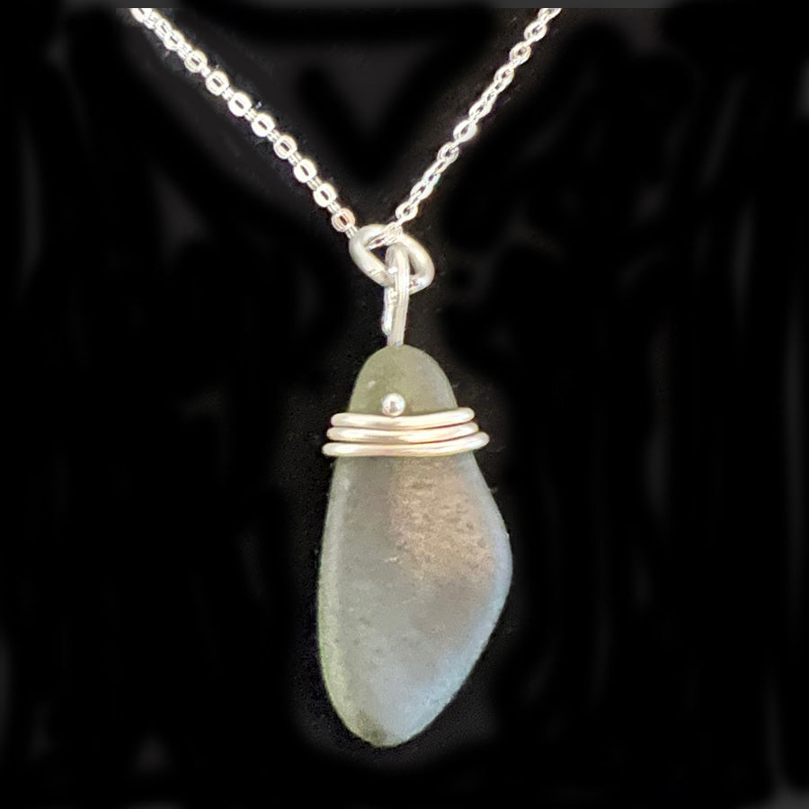 Sea glass sterling silver wrapped necklace