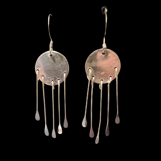 Silver disc dangles earrings