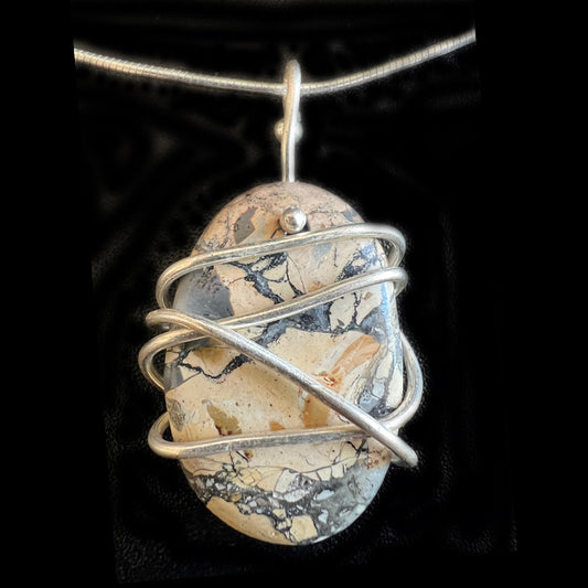 silver wire wrapped colorful stone necklace