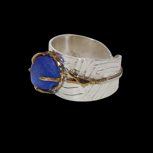 Women's mixed metal sea glass cuff ring