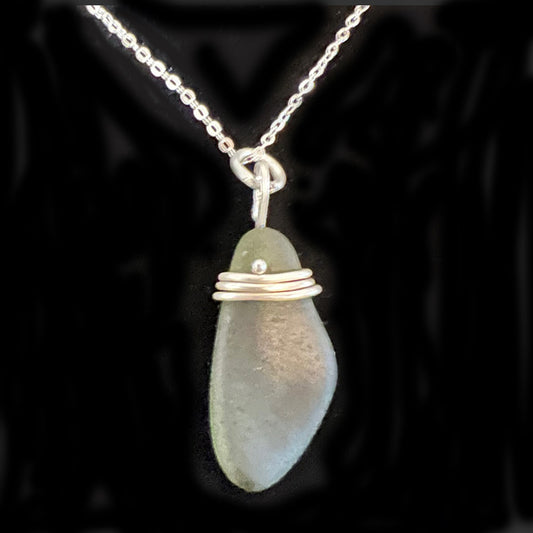 Sea glass sterling silver wrapped necklace