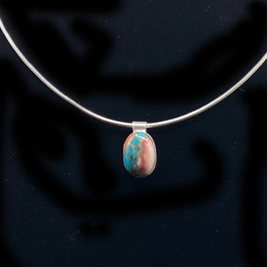 Sterling Silver necklace with  Oval shaped turquoise blended stone