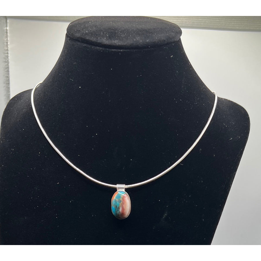 Sterling Silver necklace with  Oval shaped turquoise blended stone